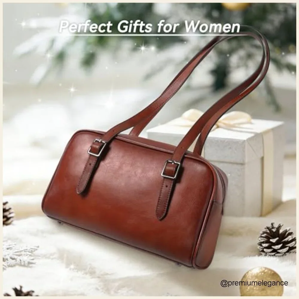 Genuine Leather Hobo Shoulder Bag with Adjustable Straps, Zipper Closure